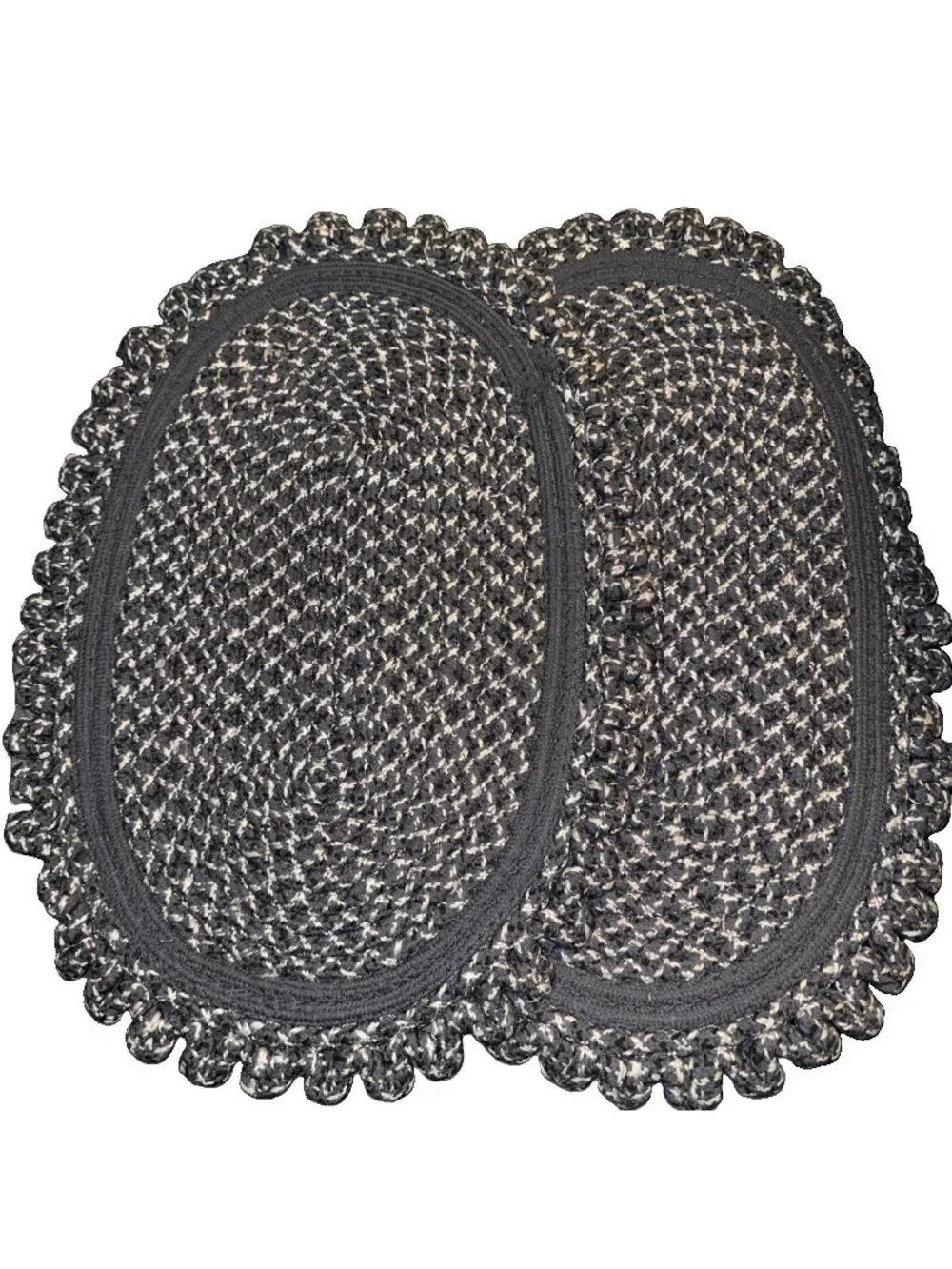 2 Oval Braided Cotton Rug Carpet Placemat Runner Centerpiece Rustic Gray White